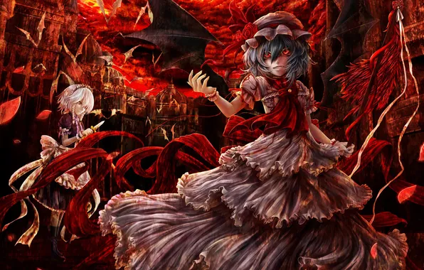 Picture Wallpaper, wings, anime, dress, girl, red eyes
