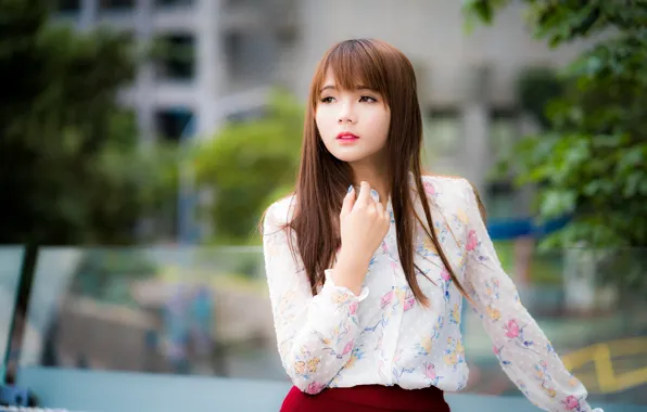 Girl, Asian, cutie, bokeh