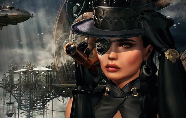 Look, girl, face, background, steampunk