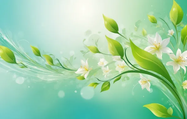 Flowers, green background, composition, AI art, neural network