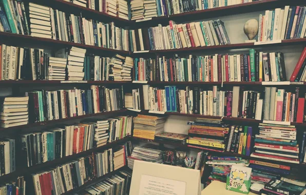 Table, books, library