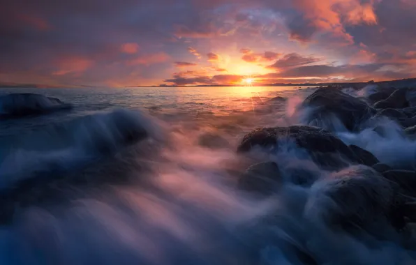 Sea, sunset, stones, Norway, Norway, Oslo, Mølen, Vestfold