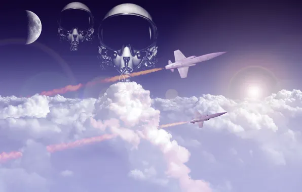 The sun, The sky, The moon, Pilots, Aircraft, Headsets