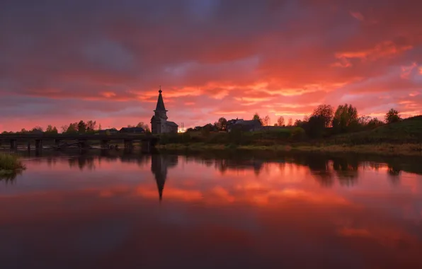 Picture sunset, river, temple