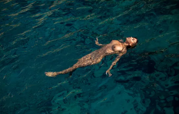 Chest, girl, the sun, pose, model, naked, body, wet
