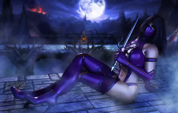 Ass, chest, girl, night, the moon, body, fighter, game
