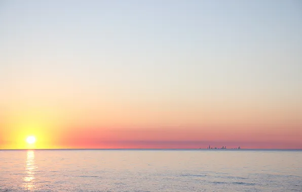 The city, the ocean, dawn, horizon, Chicago from Indiana