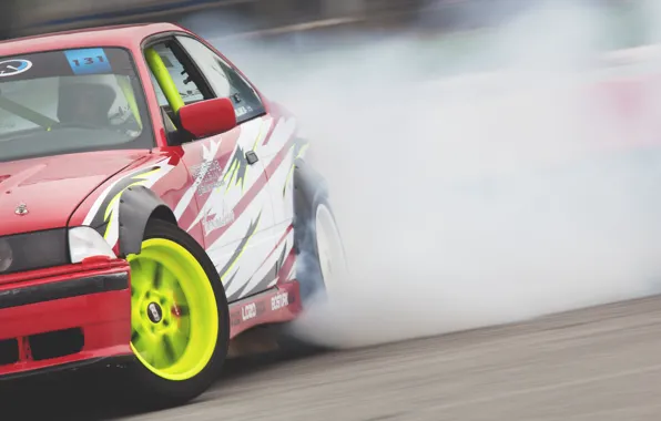 Car, BMW, drift, smoke, photo, race, burnout, e36