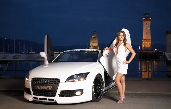 Picture water, girl, Audi, Girls, white car