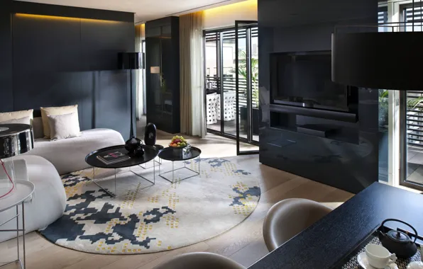Design, style, table, lamp, room, sofa, black, interior