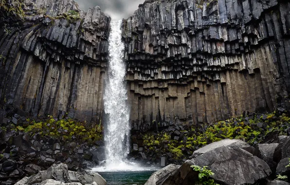 Picture the sky, clouds, landscape, nature, rocks, waterfall, sky, landscape