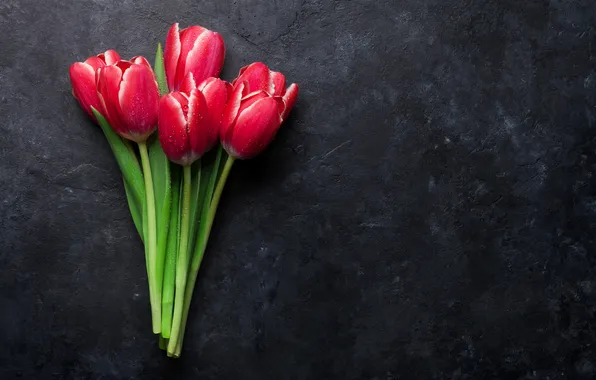 Flowers, bouquet, tulips, red, red, wood, flowers, romantic