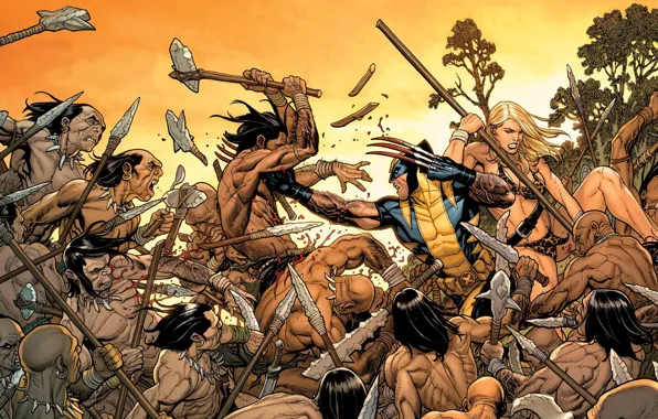 Blonde, Heroes, Costume, Fight, Weapons, Battle, Mask, Wolverine