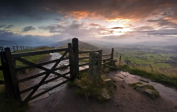 Landscape, sunset, the fence