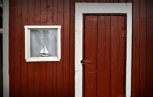 Picture house, the door, window, boat