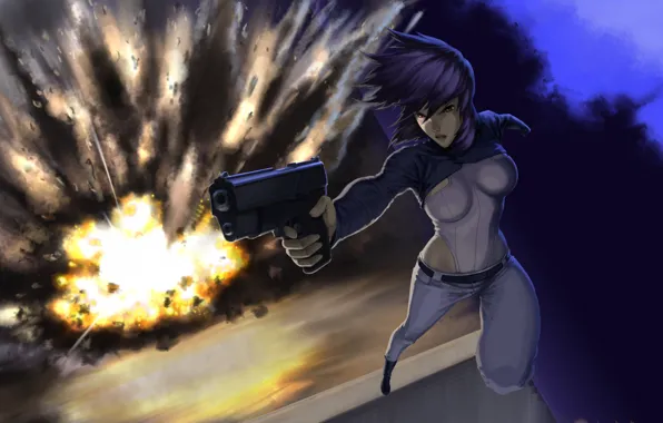 Girl, the explosion, gun, jump, Ghost in the Shell, major, stand alone, Kokak Is A …