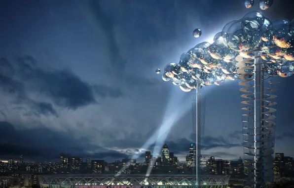 Balls, London, tower, UK, The project, rays of light, stadium, Olympic games 2012