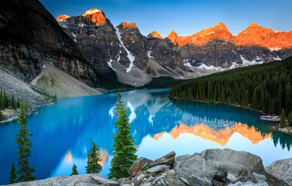 Forest, mountains, lake, Canada, Albert, Moraine