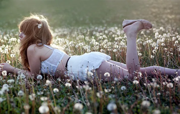 Summer, girl, mood, dandelion