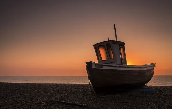 Pebbles, the ocean, shore, boat, stones, Julie