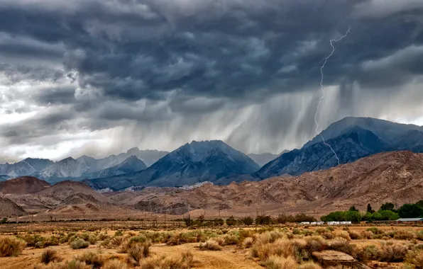 Picture mountains, rain, desert, Nevada, near Bishop, Eastern Sierra, monsoon