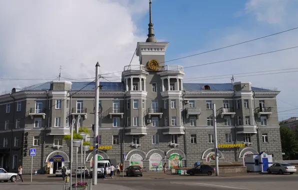 Road, The city, Watch, The building, Shop, Barnaul, Under the spire, Signs