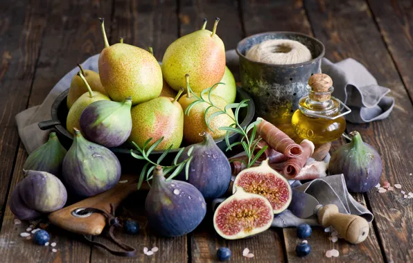 Picture oil, food, fruit, pear, ham, figs, Anna Verdina
