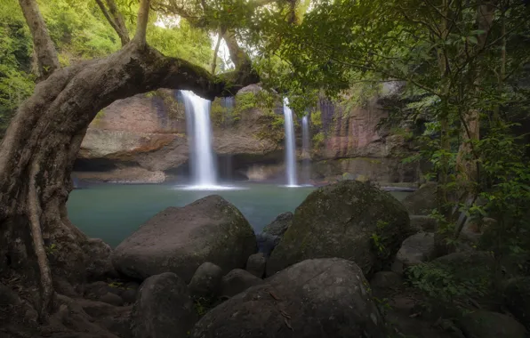 Picture forest, landscape, river, tree, rocks, waterfall, summer, Thailand