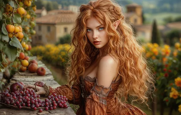 Grapes, fruit, elf, the harvest, digital art, digital art, AI art, Stability AI