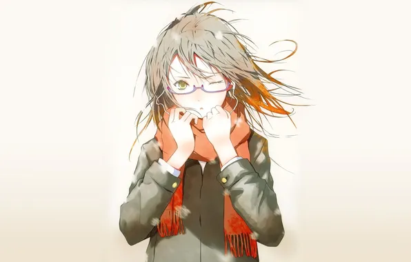 Picture girl, headphones, scarf, glasses