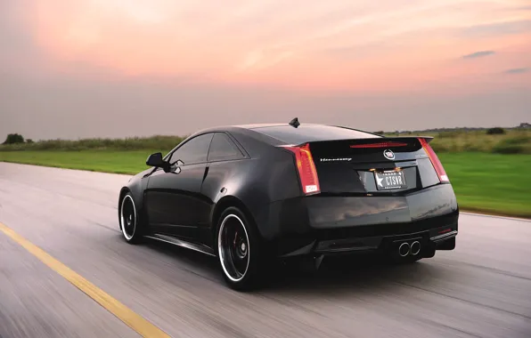 Picture Cadillac, Auto, Road, Black, Cadillac, CTS-V, Hennessey, In Motion