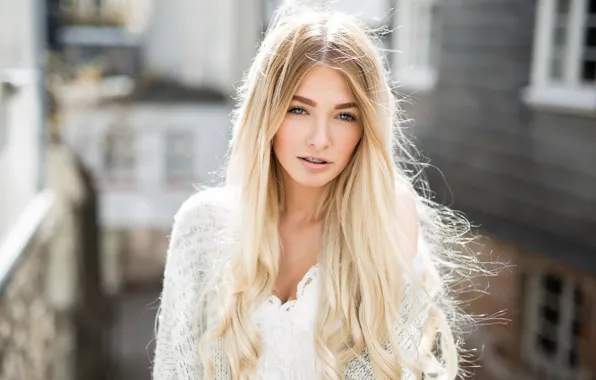 Girl, the sun, portrait, makeup, hairstyle, blonde, beautiful, in white