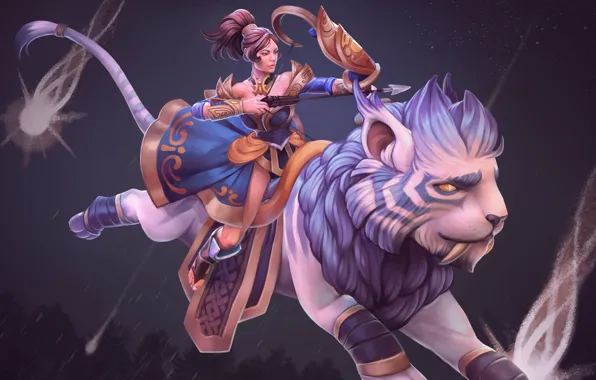 Girl, star, Archer, art, beast, Dota 2, Mirana, Princess of the Moon