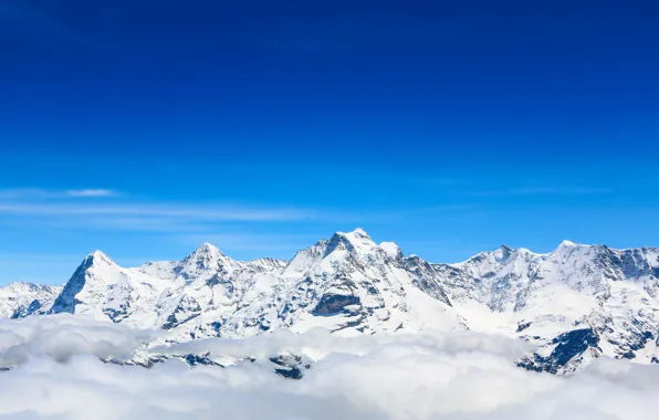 Winter, snow, mountains, landscapes, Nature