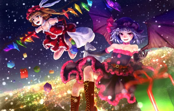 Joy, night, the city, girls, mood, holiday, new year, wings