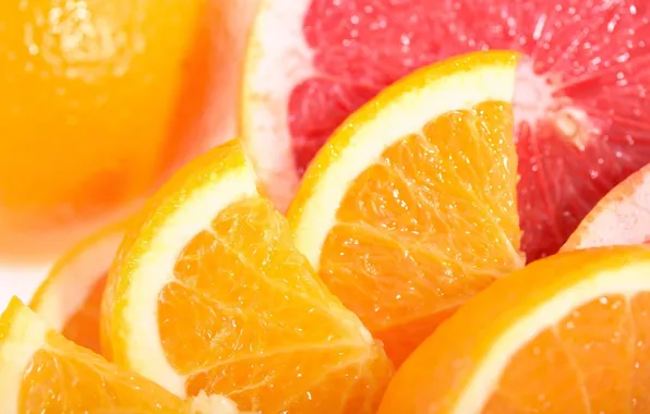 Macro, orange, citrus, slices, grapefruit