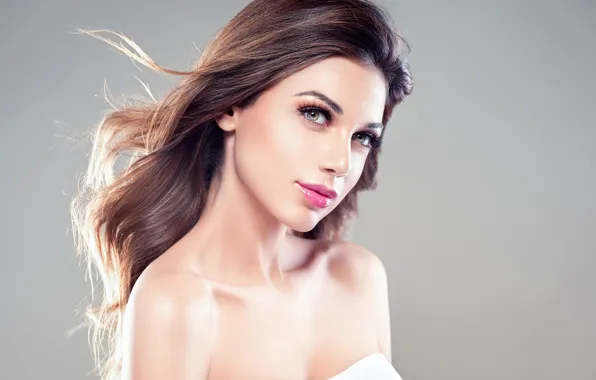 Look, background, portrait, makeup, hairstyle, brown hair, beauty, in white
