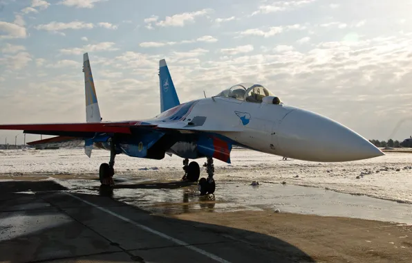 Picture the plane, fighter, Su-27, Russian knights