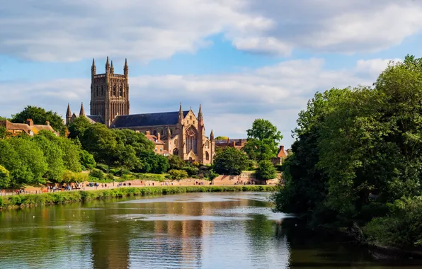 The sky, nature, river, England, Cathedral