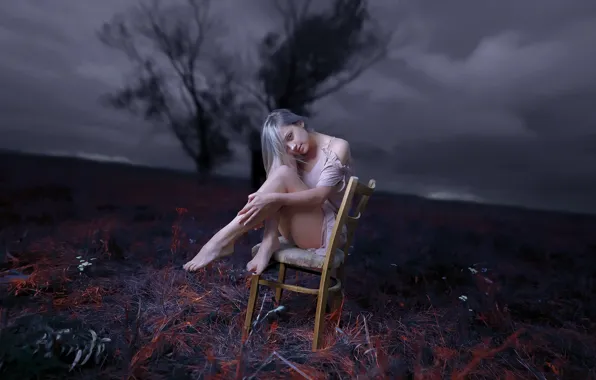 Picture girl, background, chair