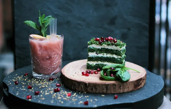 Glass, food, cocktail, cake, mint, cream, sweet, tube