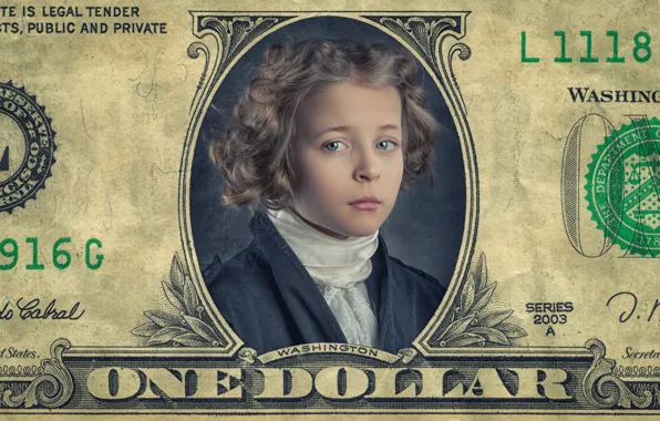 Picture girl, portrait, Just one little dollar, bills