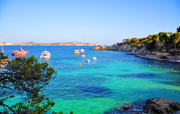 Picture sea, landscape, stones, yacht