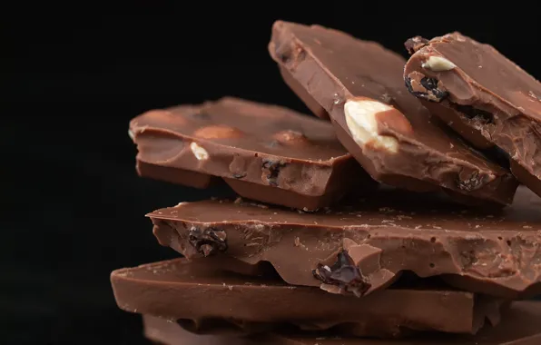 Macro, chocolate, nuts, raisins