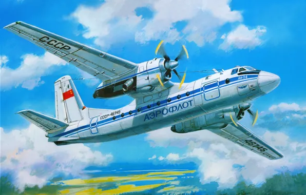 Aviation, art, the plane, Aeroflot, passenger, turboprop, An-24