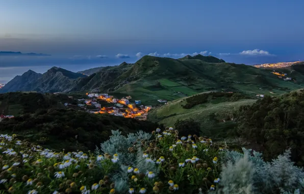 Picture clouds, flowers, mountains, home, valley