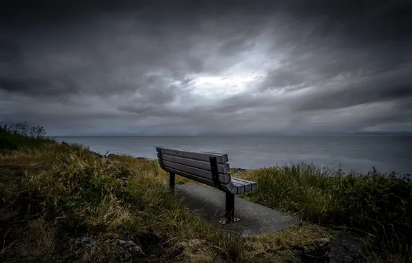 Sea, shore, bench