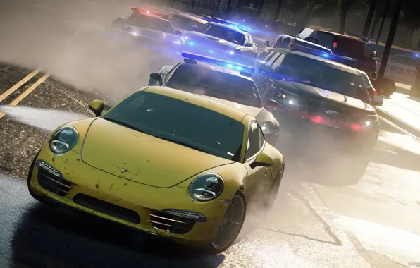 Picture the city, race, chase, Porsche 911, cops, need for speed most wanted 2012