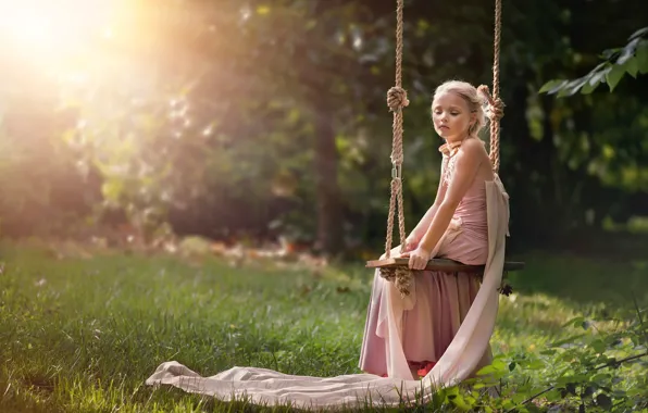 Picture summer, the sun, swing, dress, girl, Serenity