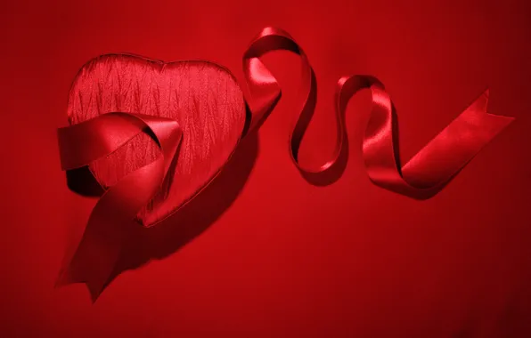 Heart, tape, red, love, heart, romantic, silk, Valentine's Day